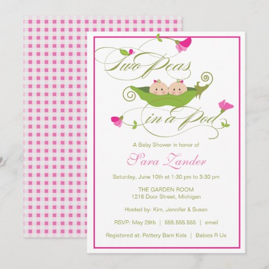 Uitnodiging tot baby shower - Twee meisjes peuter (Voorkant / Achterkant)