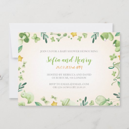 uitnodiging tot baby shower | tweeling | neutraal  (Achterkant)