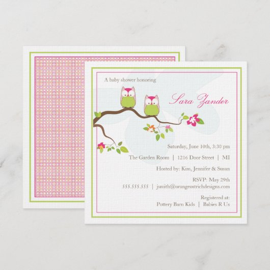 Uitnodiging tot baby shower - Twintig-meisjes Baby (Voorkant / Achterkant)