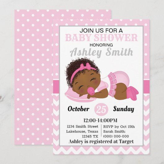 Uitnodiging tot Baby shower van Afrikaanse Amerika (Voorkant / Achterkant)