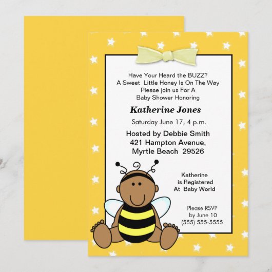 Uitnodiging tot Baby shower van Afrikaanse Amerika (Voorkant / Achterkant)