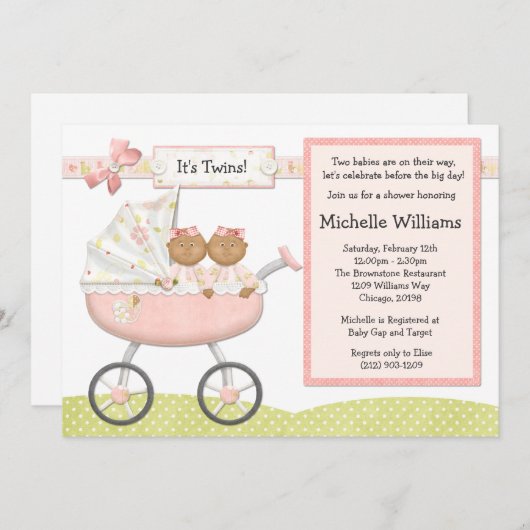 Uitnodiging tot Baby shower van Afrikaanse Amerika (Voorkant / Achterkant)