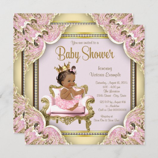 Uitnodiging tot Baby shower van Afrikaanse prinses (Voorkant / Achterkant)