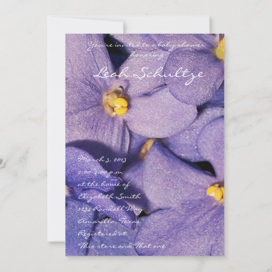 Uitnodiging tot Baby shower van Afrikaanse Violets (Achterkant)