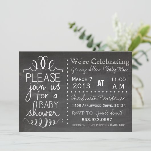 Uitnodiging tot Baby shower van alkboard (Staand voorkant)
