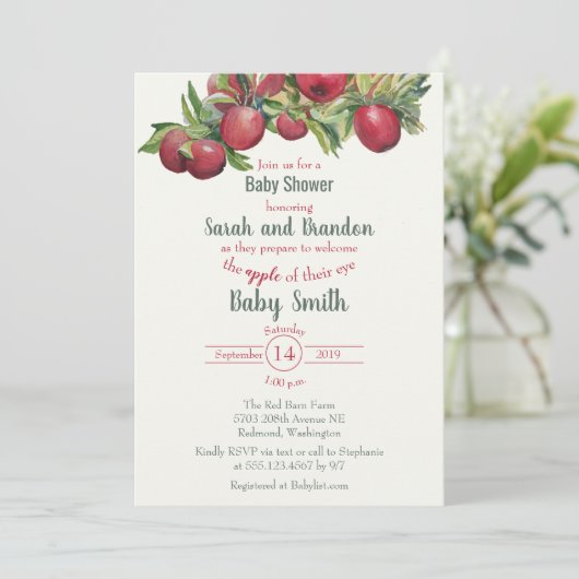 Uitnodiging tot Baby shower van Apple Orchard (Staand voorkant)