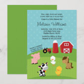 Uitnodiging tot Baby shower van Barnyard Animal (Voorkant / Achterkant)
