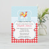 Uitnodiging tot Baby shower van Barnyard Rooster (Staand voorkant)