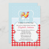 Uitnodiging tot Baby shower van Barnyard Rooster (Voorkant / Achterkant)