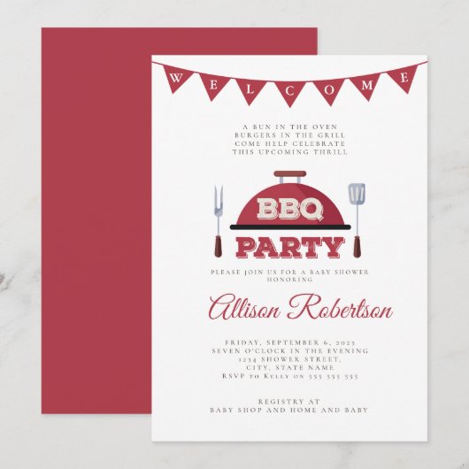 Uitnodiging tot Baby shower van BBQ voor buitengeb (Voorkant / Achterkant)