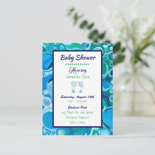 Uitnodiging tot Baby shower van Blue and Green Boy (Staand voorkant)