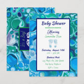 Uitnodiging tot Baby shower van Blue and Green Boy (Voorkant / Achterkant)