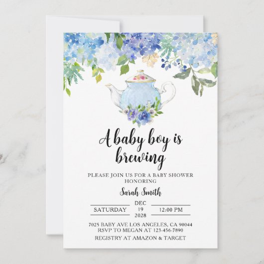 Uitnodiging tot Baby shower van Blue Tea Party (Voorkant)