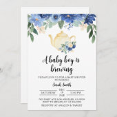 Uitnodiging tot Baby shower van Blue Tea Party (Voorkant / Achterkant)