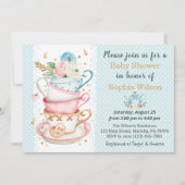 Uitnodiging tot Baby shower van Blue Tea Party (Voorkant)
