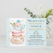 Uitnodiging tot Baby shower van Blue Tea Party (Staand voorkant)