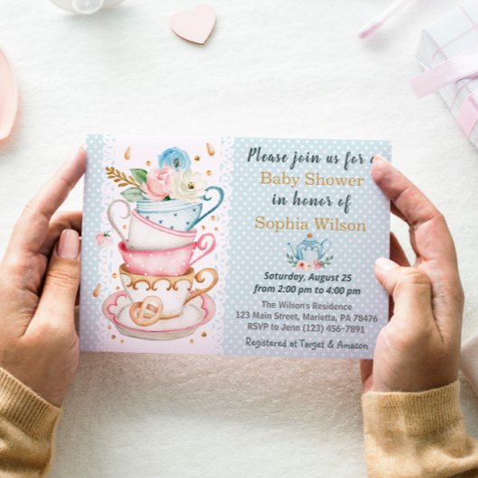 Uitnodiging tot Baby shower van Blue Tea Party