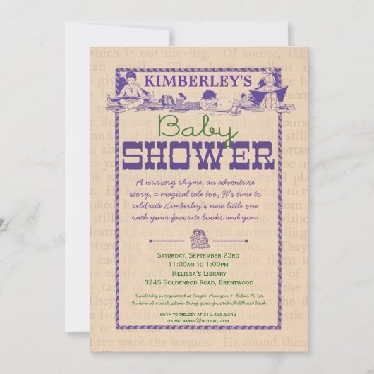 Uitnodiging tot Baby shower van boekpartij (Voorkant)