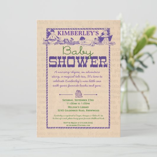 Uitnodiging tot Baby shower van boekpartij (Staand voorkant)