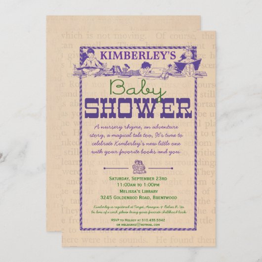 Uitnodiging tot Baby shower van boekpartij (Voorkant / Achterkant)