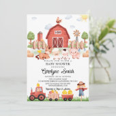 Uitnodiging tot Baby shower van boerderijdieren (Staand voorkant)