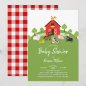 Uitnodiging tot Baby shower van boerderijdieren (Voorkant / Achterkant)