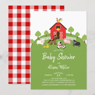 Uitnodiging tot Baby shower van boerderijdieren