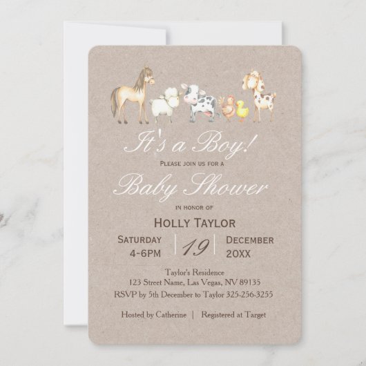 Uitnodiging tot Baby shower van boerderijen (Voorkant)