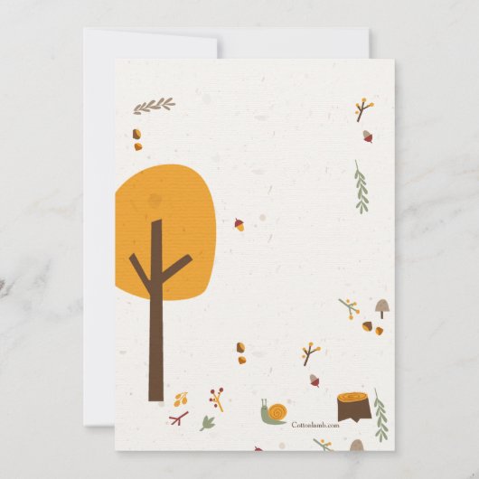 Uitnodiging tot Baby shower van bosdieren (Achterkant)