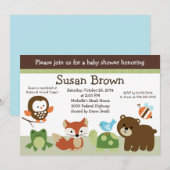 Uitnodiging tot Baby shower van bosdierenvrienden (Voorkant / Achterkant)
