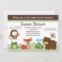 Uitnodiging tot Baby shower van bosdierenvrienden