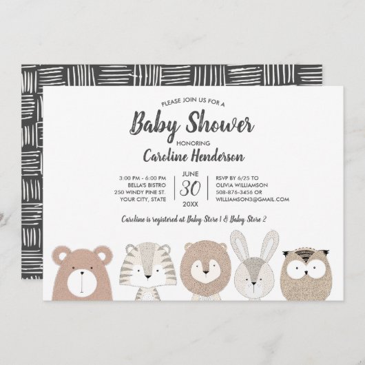 Uitnodiging tot Baby shower van bossen en Oerwoude (Voorkant / Achterkant)