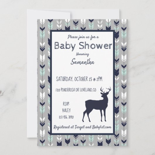 Uitnodiging tot Baby shower van bossen - Mint/mari (Voorkant)