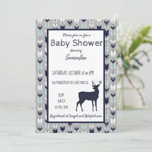 Uitnodiging tot Baby shower van bossen - Mint/mari (Staand voorkant)