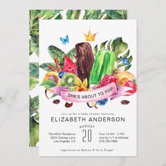 Uitnodiging tot Baby shower van Bright Summer Pops (Voorkant / Achterkant)