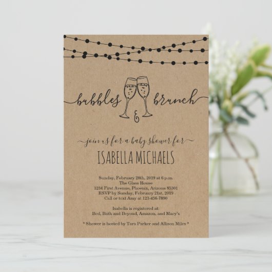 Uitnodiging tot Baby shower van Bubble en Brunch (Staand voorkant)