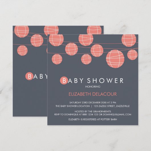 Uitnodiging tot Baby shower van Chinese papierlamp (Voorkant / Achterkant)