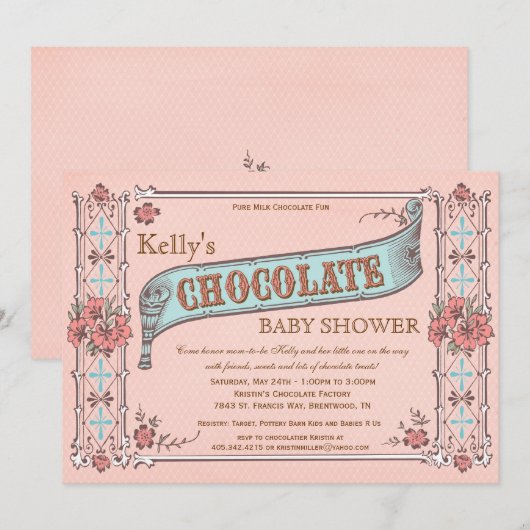 Uitnodiging tot Baby shower van Chocolate Party (Voorkant / Achterkant)