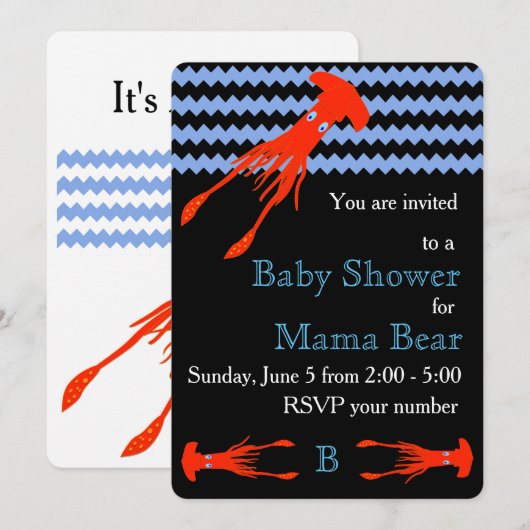Uitnodiging tot Baby shower van Colossal Squid (Voorkant / Achterkant)
