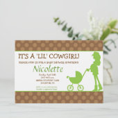 Uitnodiging tot Baby shower van Cowgirl (Staand voorkant)