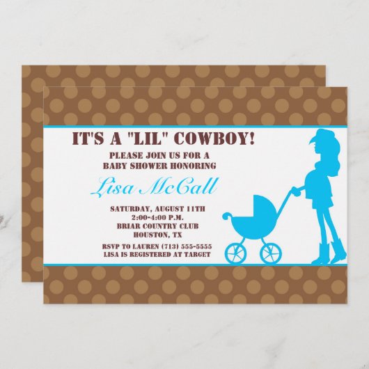 Uitnodiging tot Baby shower van Cowgirl (Voorkant / Achterkant)