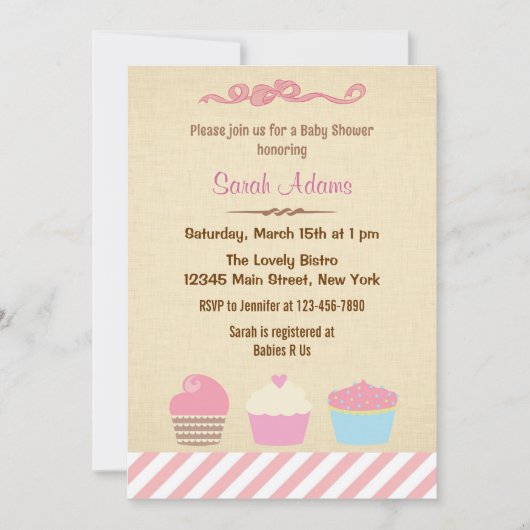 Uitnodiging tot Baby shower van Cupcake Party (Voorkant)