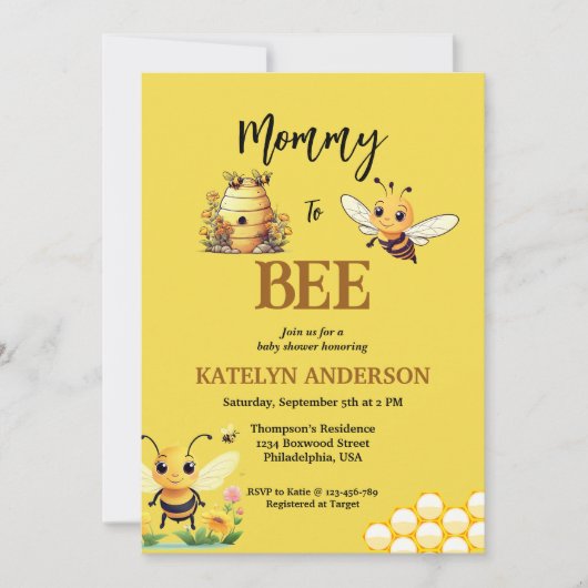 Uitnodiging tot Baby shower van Cute Bee (Voorkant)