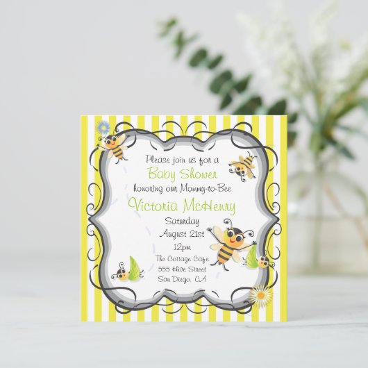 Uitnodiging tot Baby shower van Cute Bee (Staand voorkant)