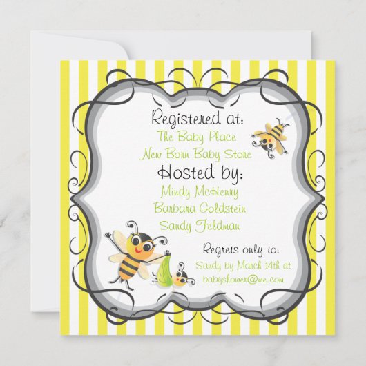 Uitnodiging tot Baby shower van Cute Bee (Achterkant)