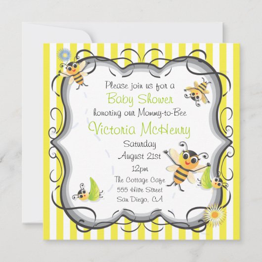 Uitnodiging tot Baby shower van Cute Bee (Voorkant)