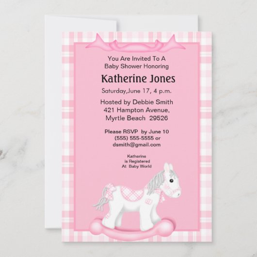 Uitnodiging tot Baby shower van Cute Pink Rocking  (Voorkant)