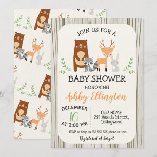 Uitnodiging tot Baby shower van Cute Woodland Anim