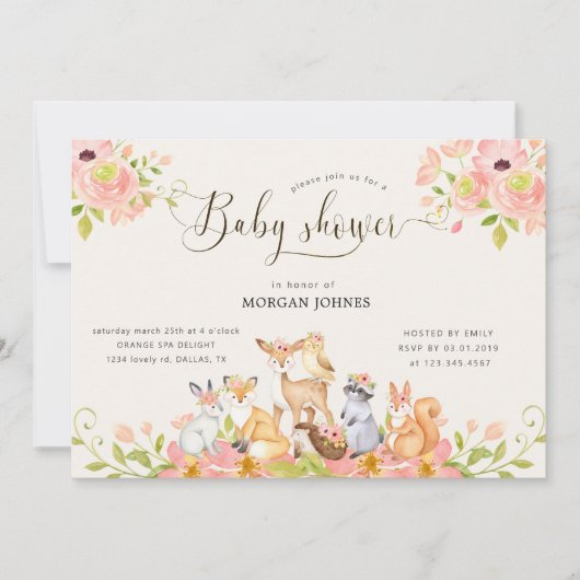 Uitnodiging tot Baby shower van Cute Woodland Anim (Voorkant)