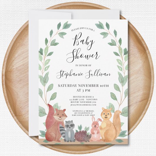 Uitnodiging tot Baby shower van Cute Woodland Anim